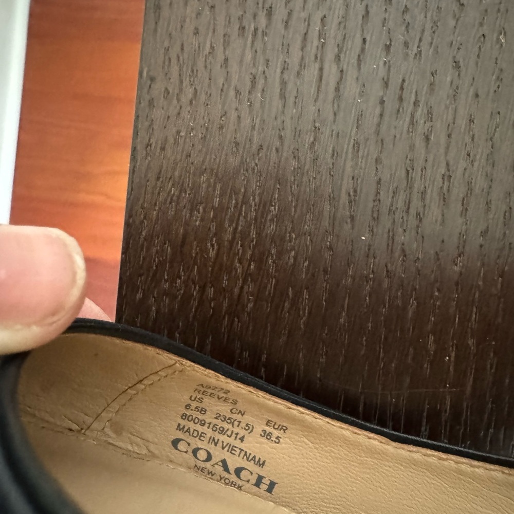COACH Navy Pointed Leather Flats with Silver Stud Trim - Picture 5 of 5